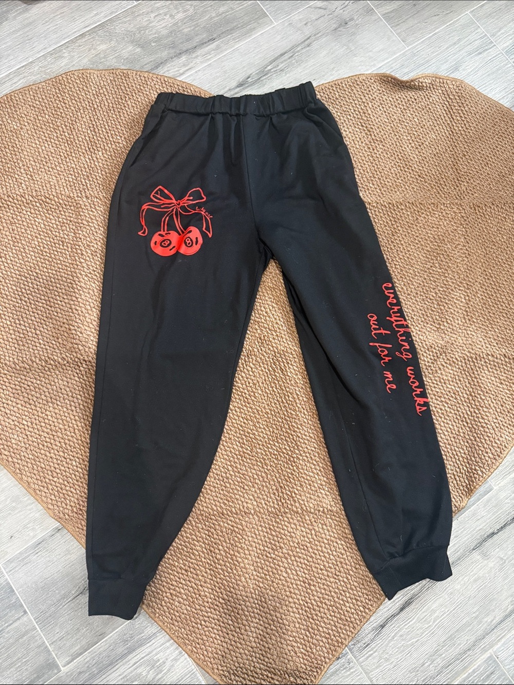 Black Joggers with Red Cherry Accent